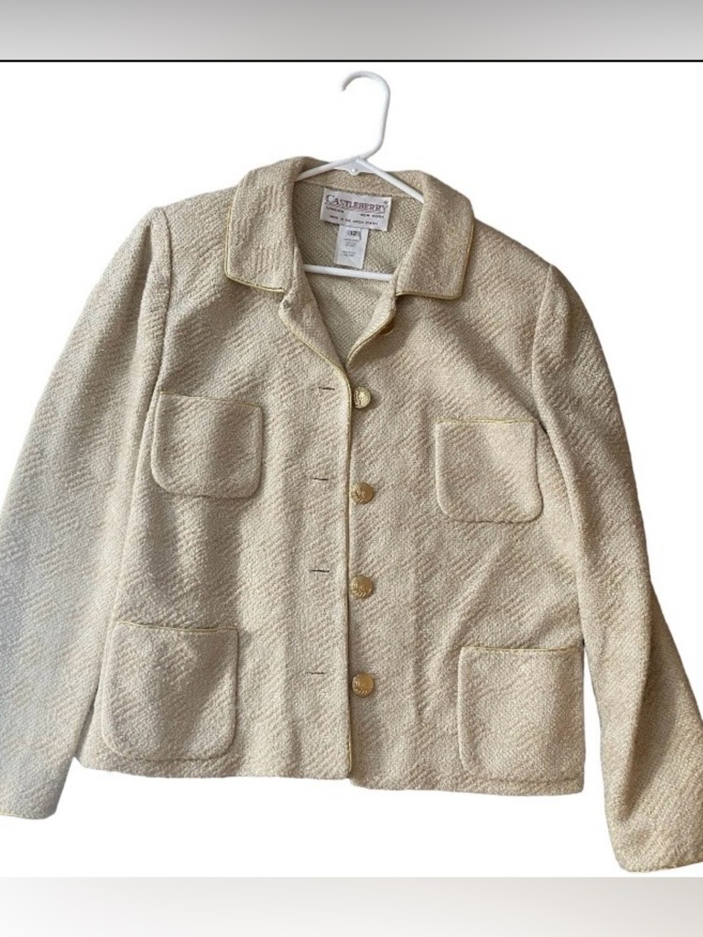 Castleberry Pale Yellow Lady Jacket Gold Buttons Size 12